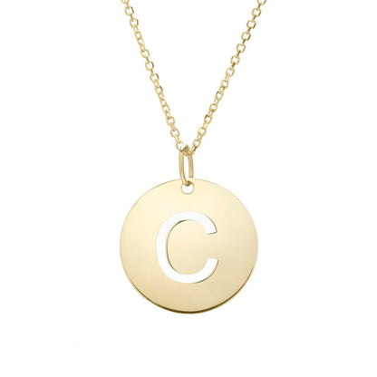 14K Gold Yours Truly High Polished Disc Pendant Initial Letter Necklace
