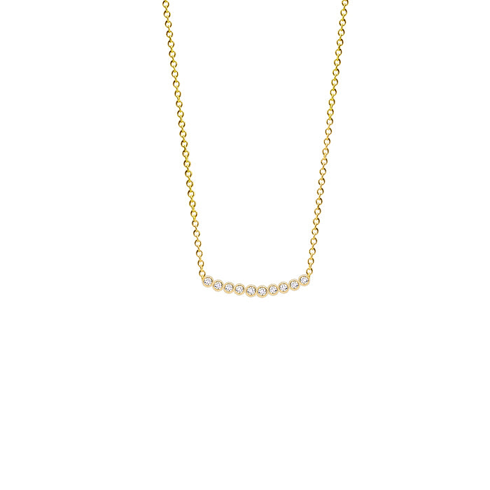 14K Gold and Diamonds Curved Bar Necklace | Available in 3 different sizes