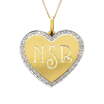14k Gold and Diamonds 3 Initial Monogrammed Heart Pendant Necklace