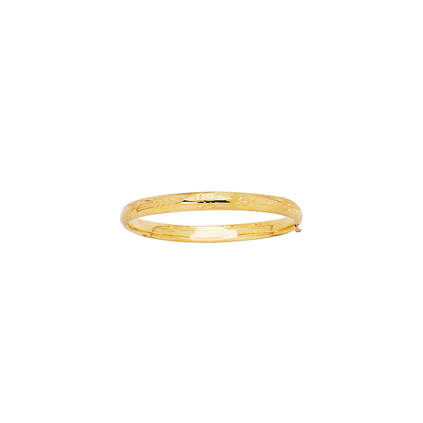 14K Yellow Gold Filigree Pattern & Florentine Finish Bangle | Children's Size Available