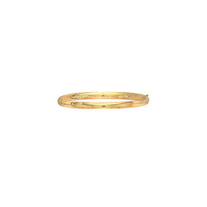 14K Yellow Gold Filigree Pattern & Florentine Finish Bangle | Children's Size Available