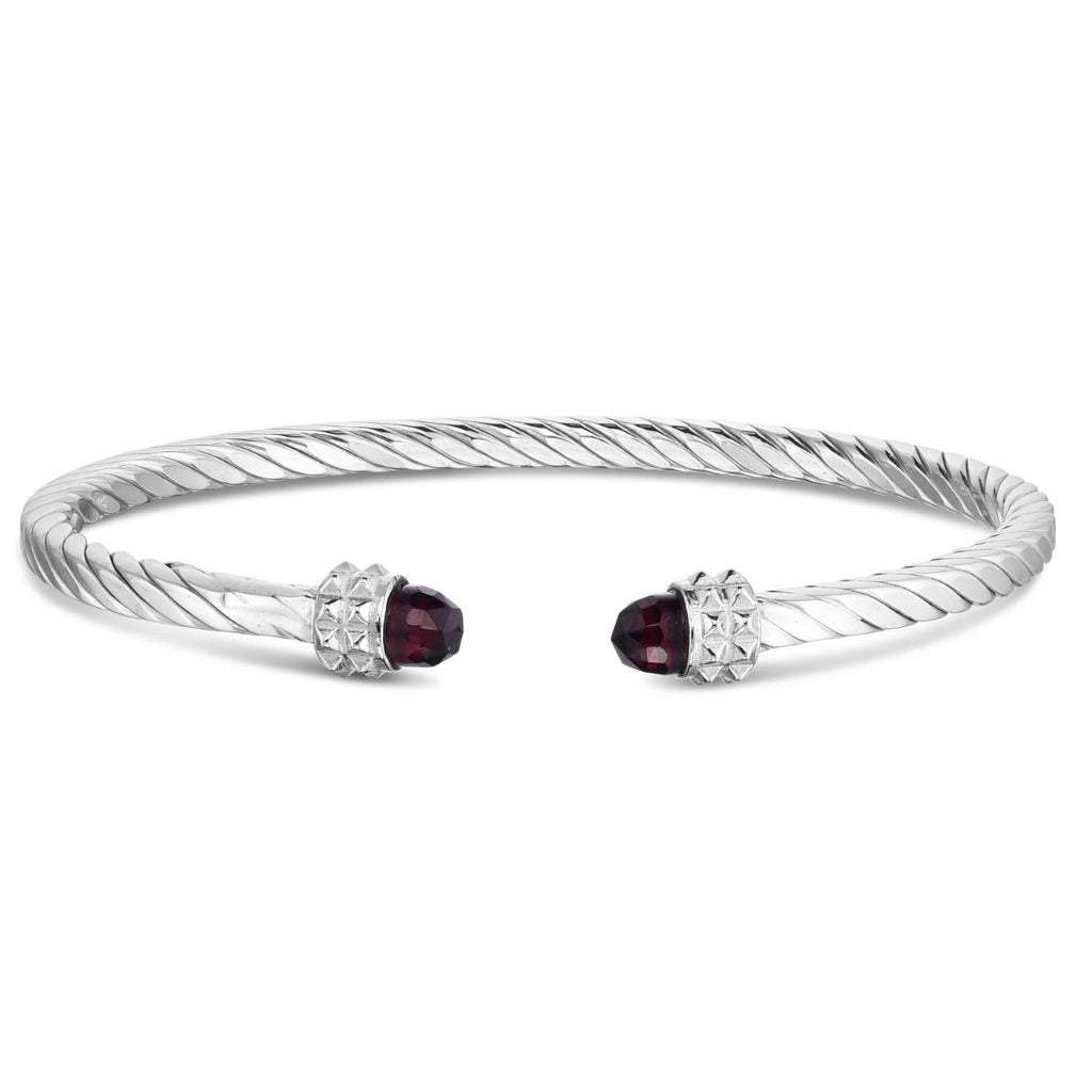 18K Gold & Sterling Silver Italian Cable Cuff Bangle with Gemstone Options