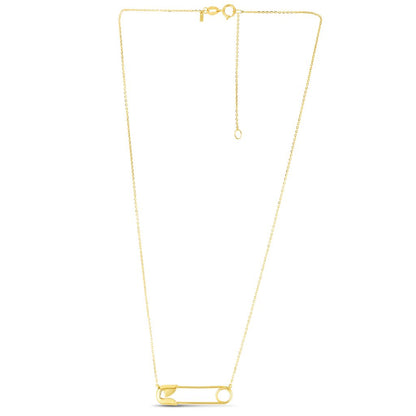 14K Gold Safety Pin Charm Necklace