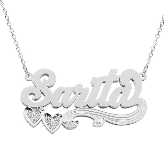 Custom Nameplate in Sterling Silver with Double Hearts