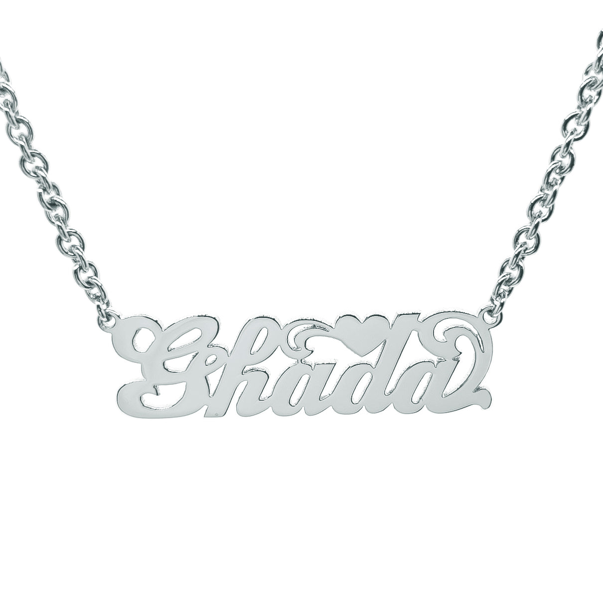 Solid Sterling Silver Heart Nameplate Necklace | High Polish