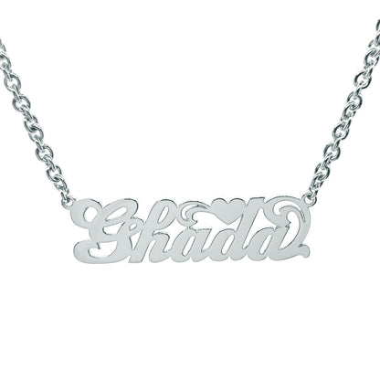 Solid Sterling Silver Heart Nameplate Necklace | High Polish