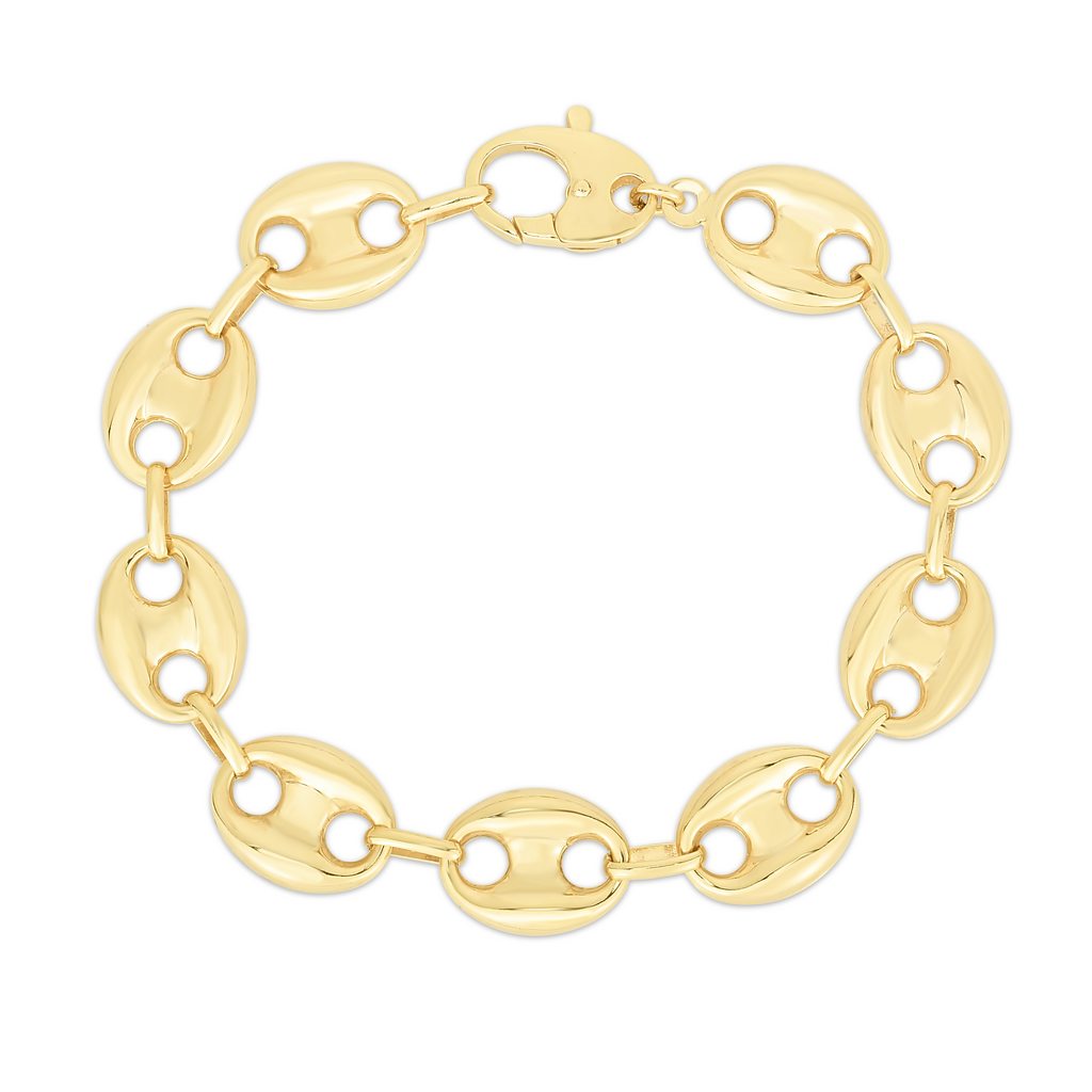 14K Gold Lite Puffed Mariner Link Bracelet with Lobster Clasp