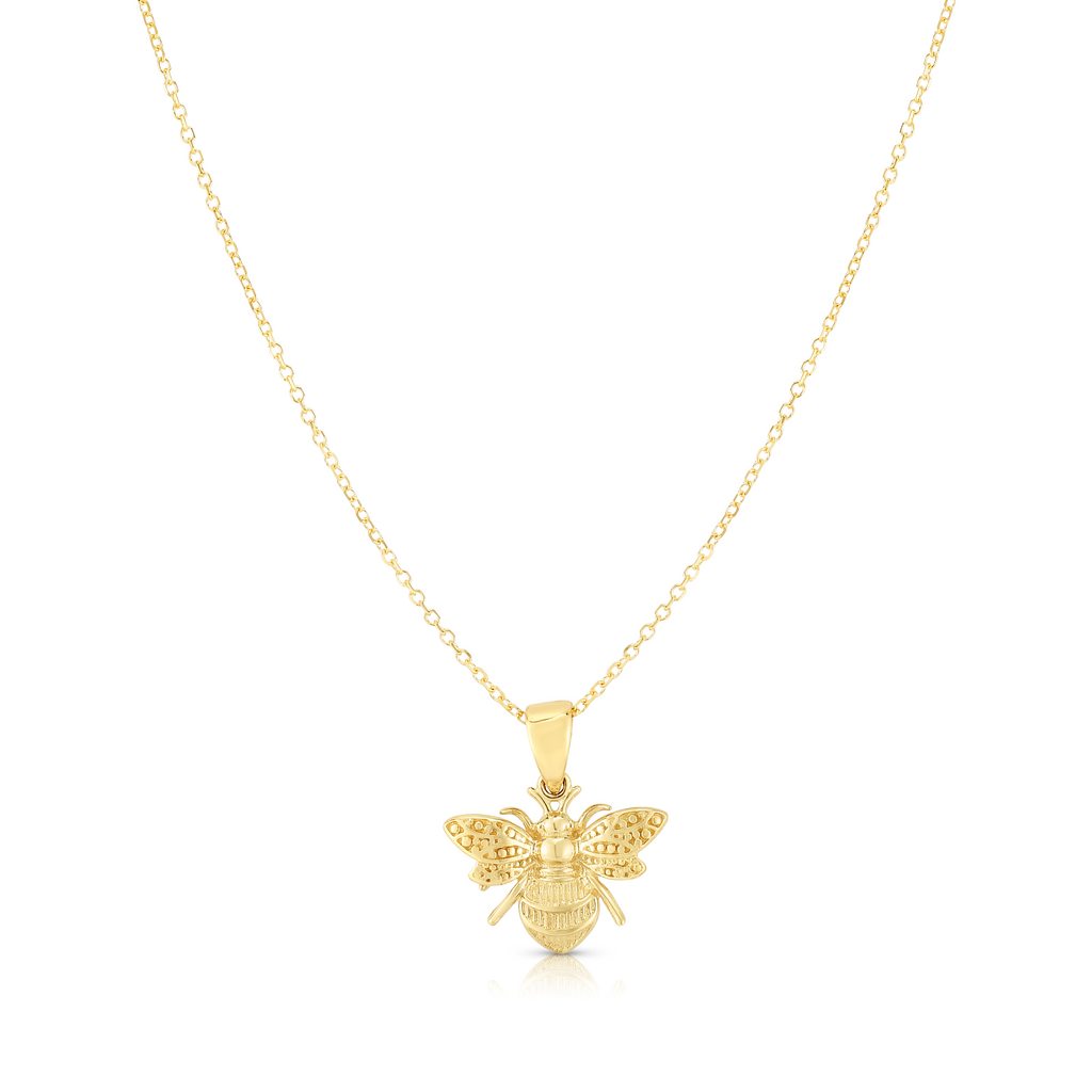 14K Gold Bumblebee Charm Pendant Necklace