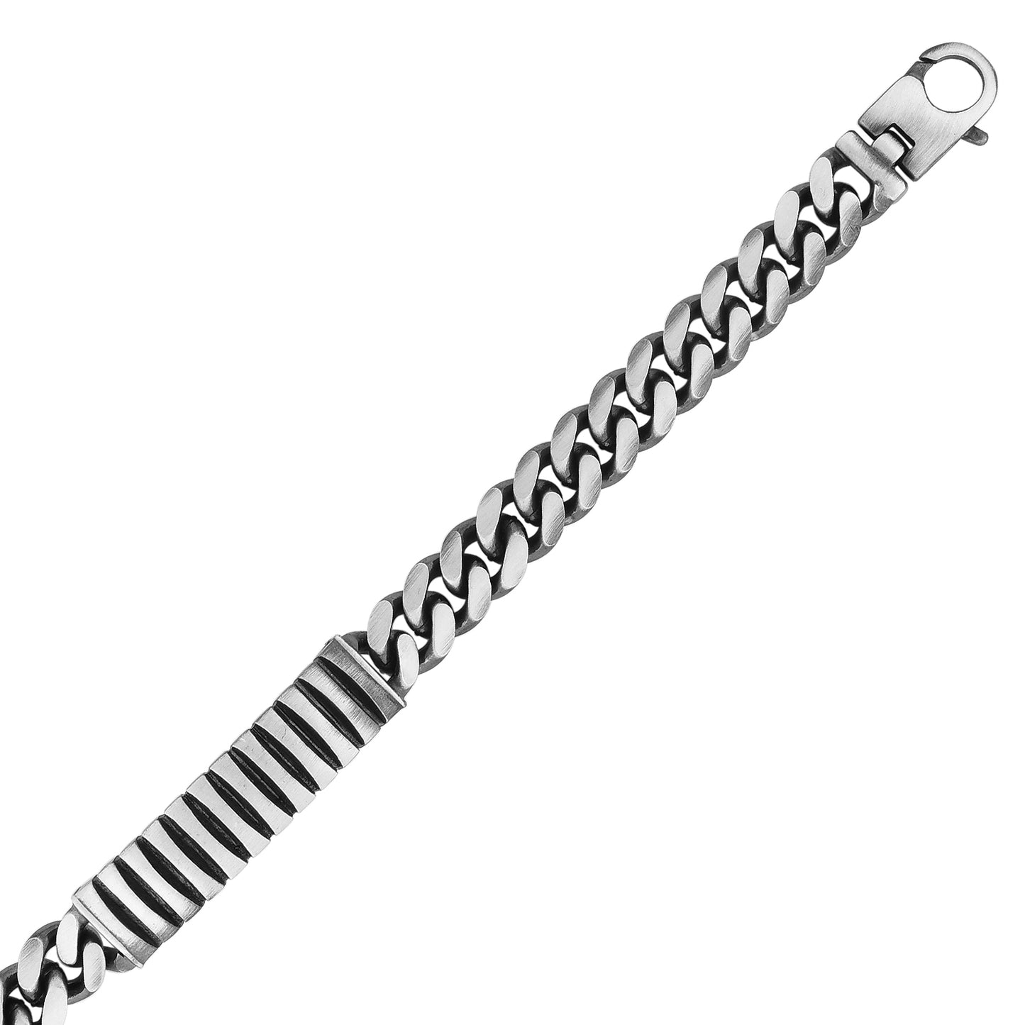 Men's Sterling Silver Gunmetal ID Style Bracelet with Lobster Clasp
