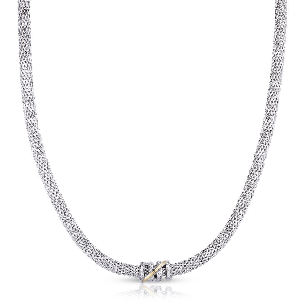 Small Tally Necklace in 18K Gold & Sterling Silver with Diamonds