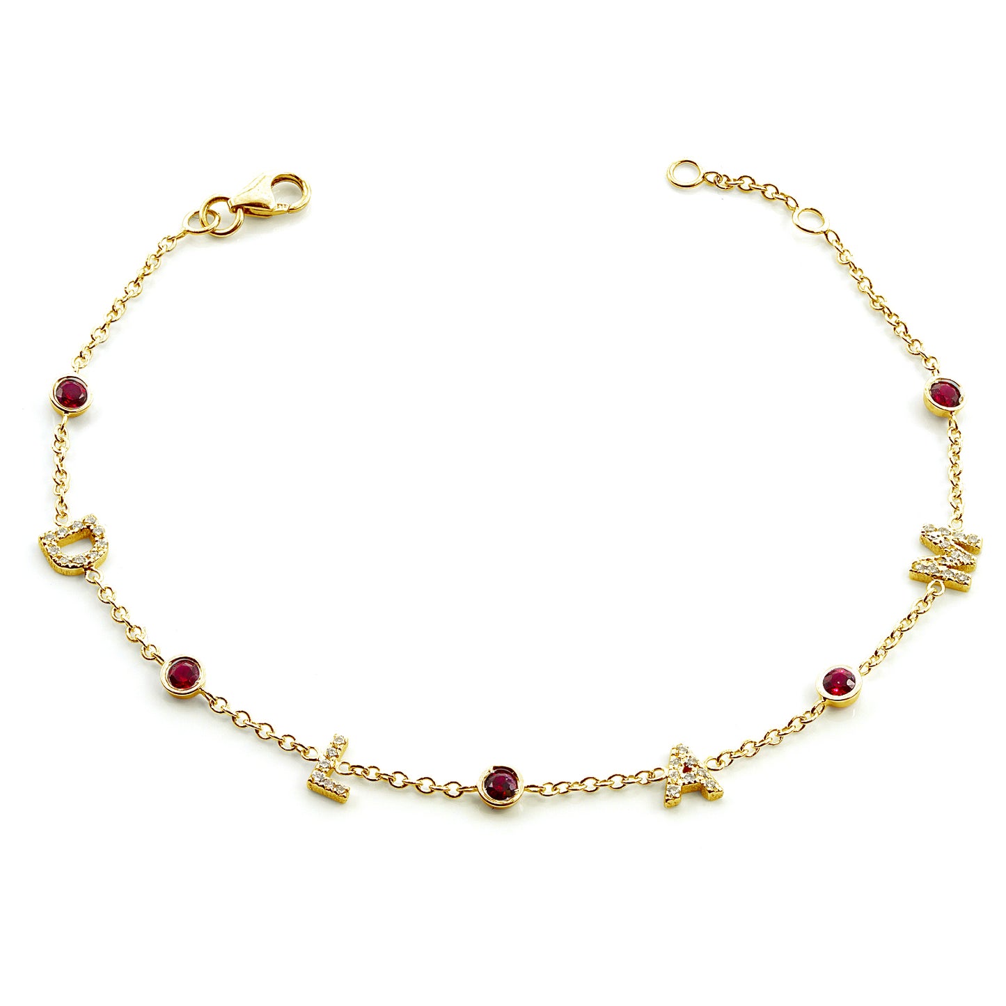 Customizable Initial Diamond Pave and Birthstone Station Bracelet in 14K Gold