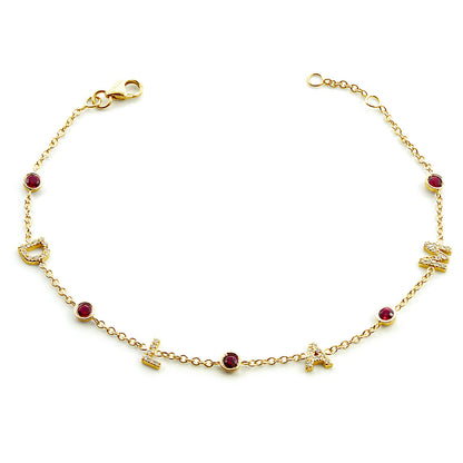 Customizable Initial Diamond Pave and Birthstone Station Bracelet in 14K Gold