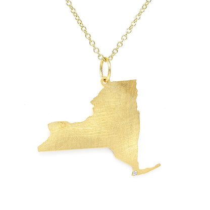 Custom State Pendant in 14K Gold and Diamond | Engravable
