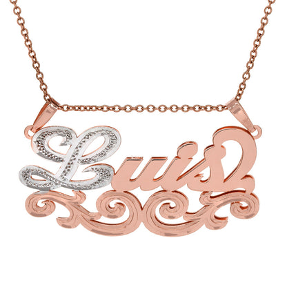 Name Plate Pendant with Fancy Filigree in Sterling Silver