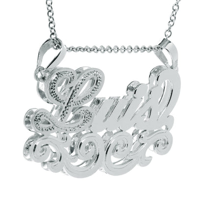 Name Plate Pendant with Fancy Filigree in Sterling Silver