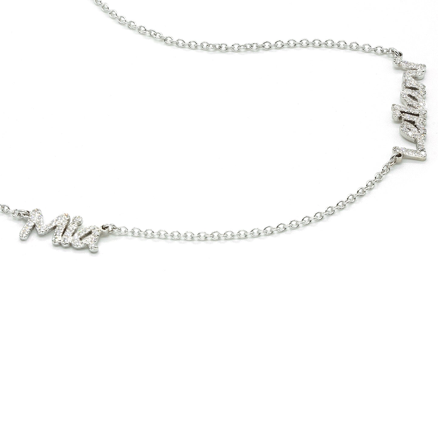 14kt. Gold and Diamonds Freestyle Script Name Necklace | 2 Names Pave Setting