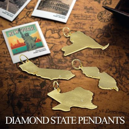 Custom State Pendant in 14K Gold and Diamond | Engravable