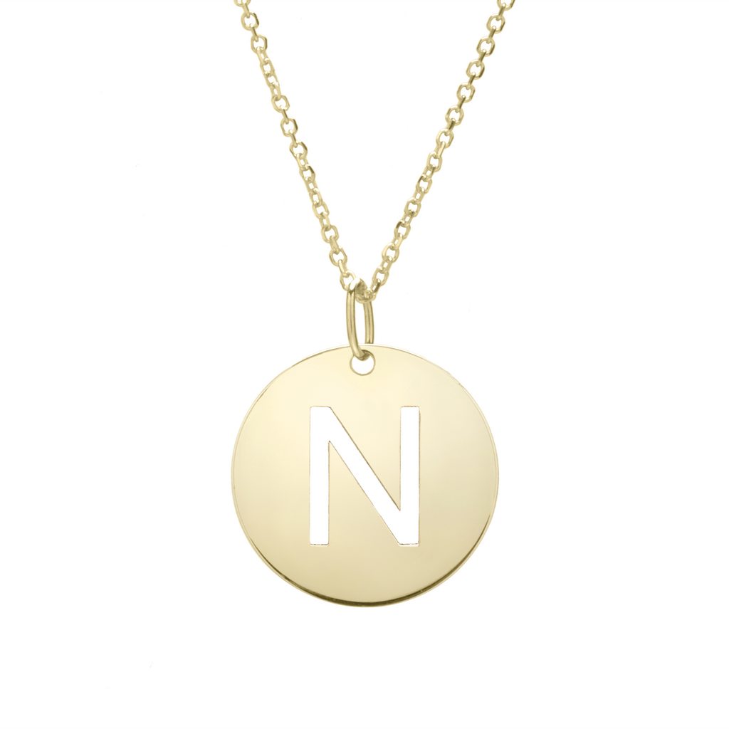 14K Gold Yours Truly High Polished Disc Pendant Initial Letter Necklace