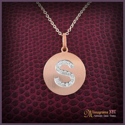 14K Gold Disc Pendant with 1 Initial Diamond Monogram Necklace