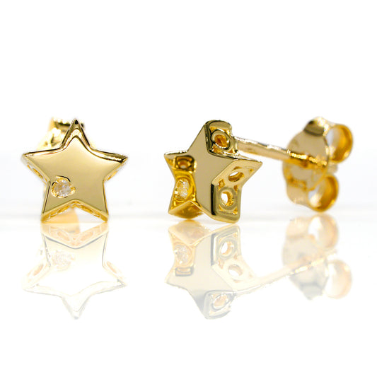 14K Gold 0.01ct Diamond Star Stud Celestial Earring