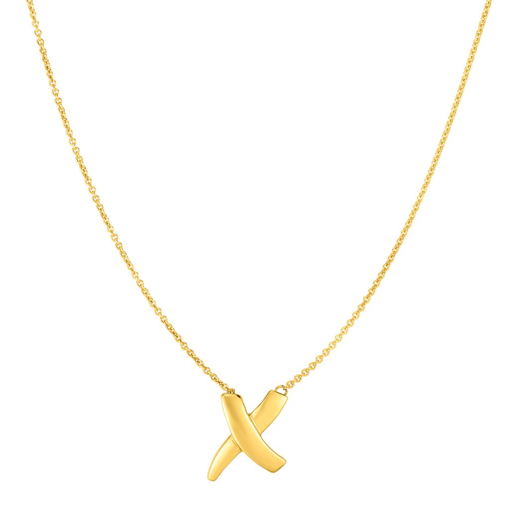 14K Gold Sculpted X Necklace Charm Pendant with Lobster Clasp