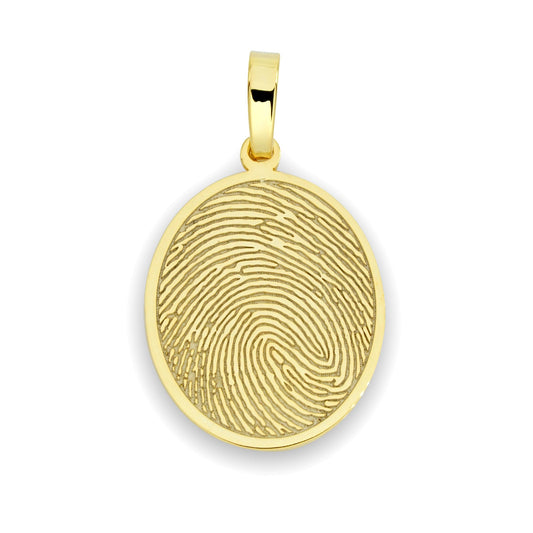 Custom Bezelled Fingerprint Oval Pendant in 14K Gold