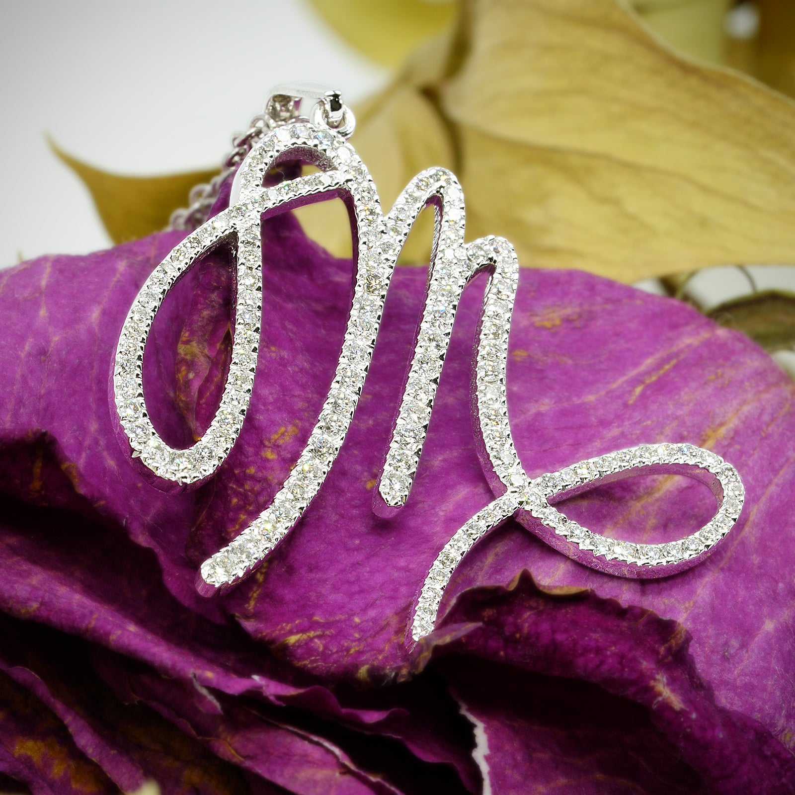 Fancy Script Lm Fancy Script Monogram Pendant with 14K Gold and Diamonds - Monograms NYC