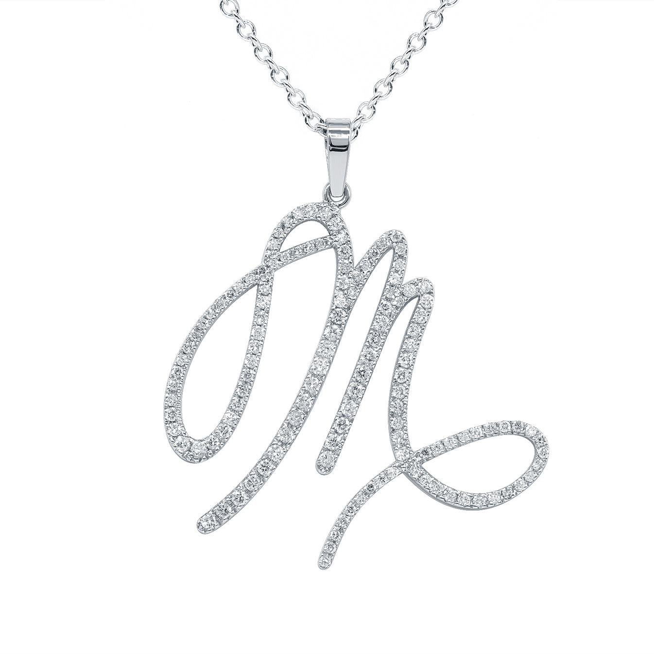 Fancy Script Monogram Pendant with 14K Gold and Diamonds - Monograms NYC