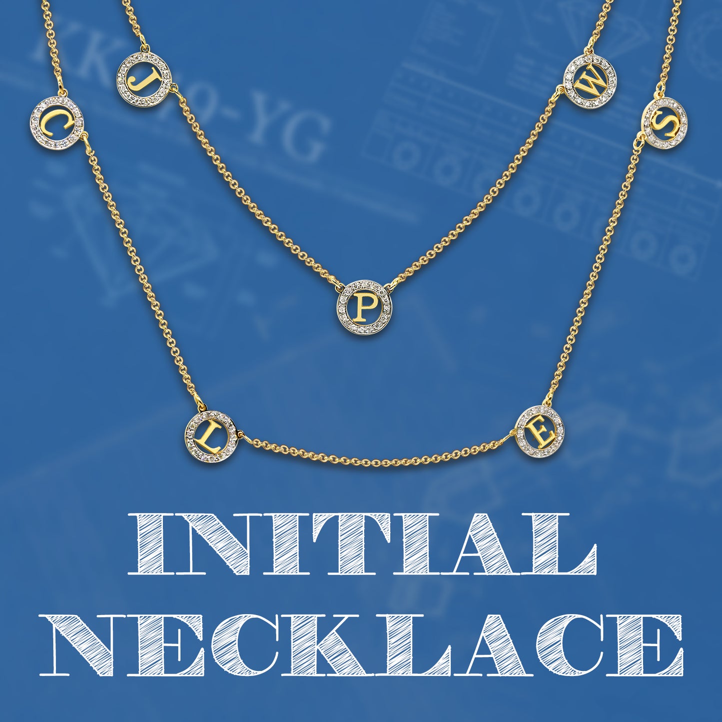 Multi-Initials Station Necklace in 14K Gold with Diamonds | Customizable