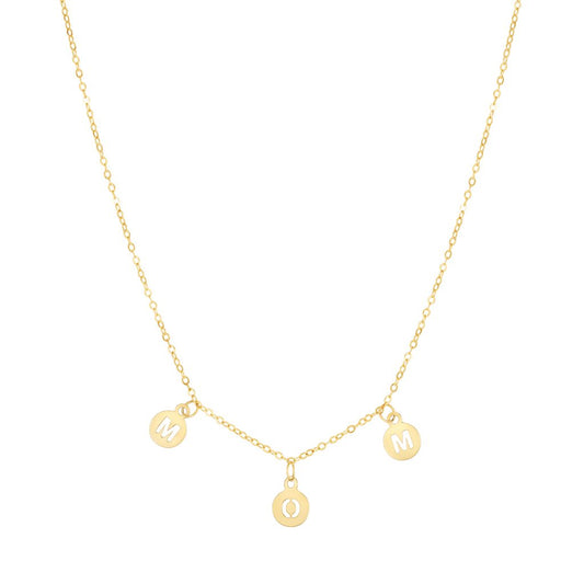 14K Gold MOM Dangling Disc Neklace