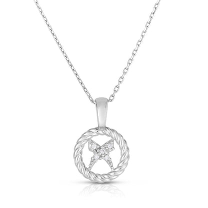 18K Gold & Sterling Silver Italian Cable 'X' Pendant Charm Necklace