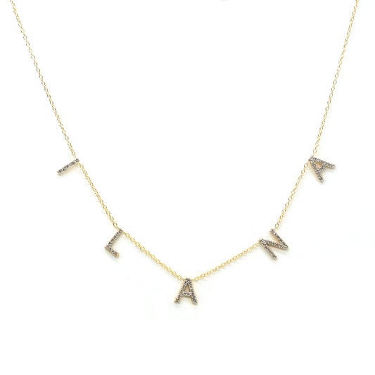Custom 14K Gold and Diamond Pave Multi-Initials Station Necklace