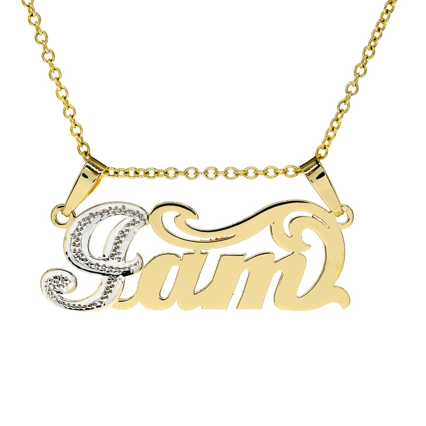 Double Bail Nameplate in Sterling Silver with Rhodium Sparkle