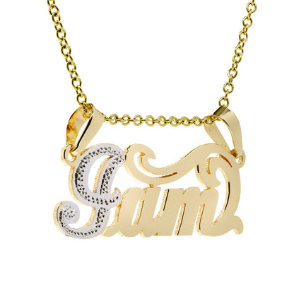 Double Bail Nameplate in Sterling Silver with Rhodium Sparkle