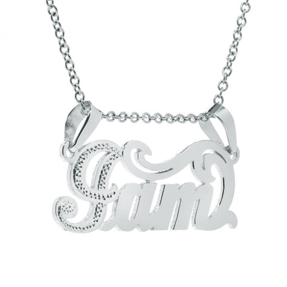 Double Bail Nameplate in Sterling Silver with Rhodium Sparkle