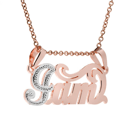 Double Bail Nameplate in Sterling Silver with Rhodium Sparkle