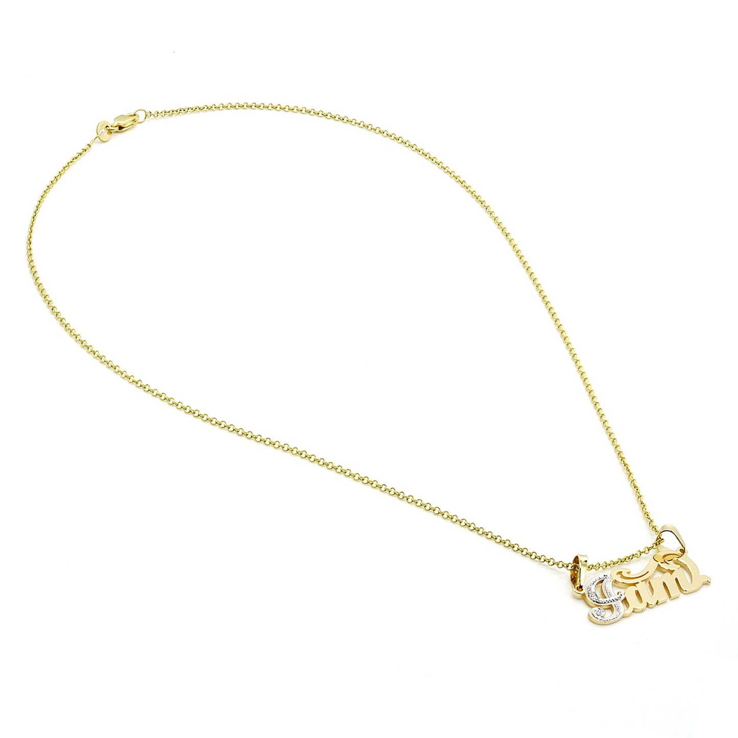 Double Bail Nameplate in Sterling Silver with Rhodium Sparkle