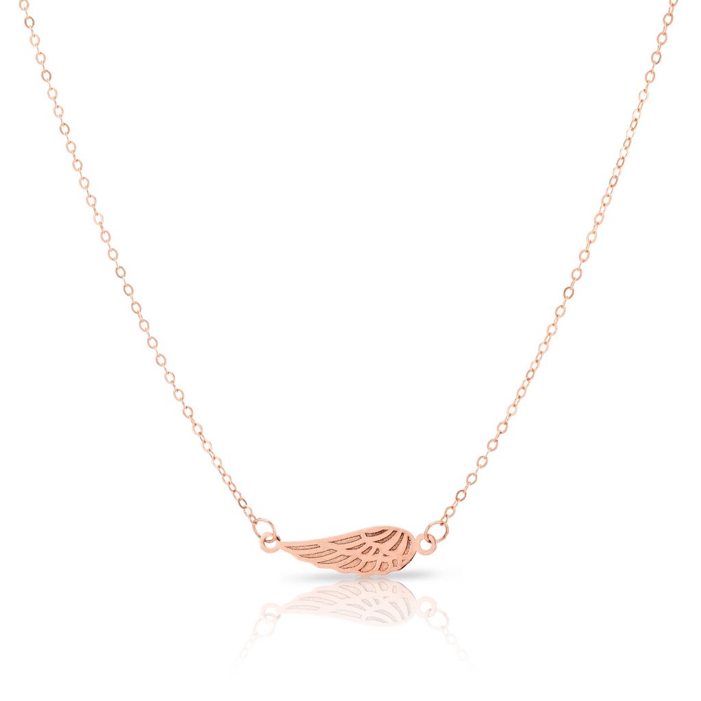 14K Gold Angel Wing Charm Pendant Necklace