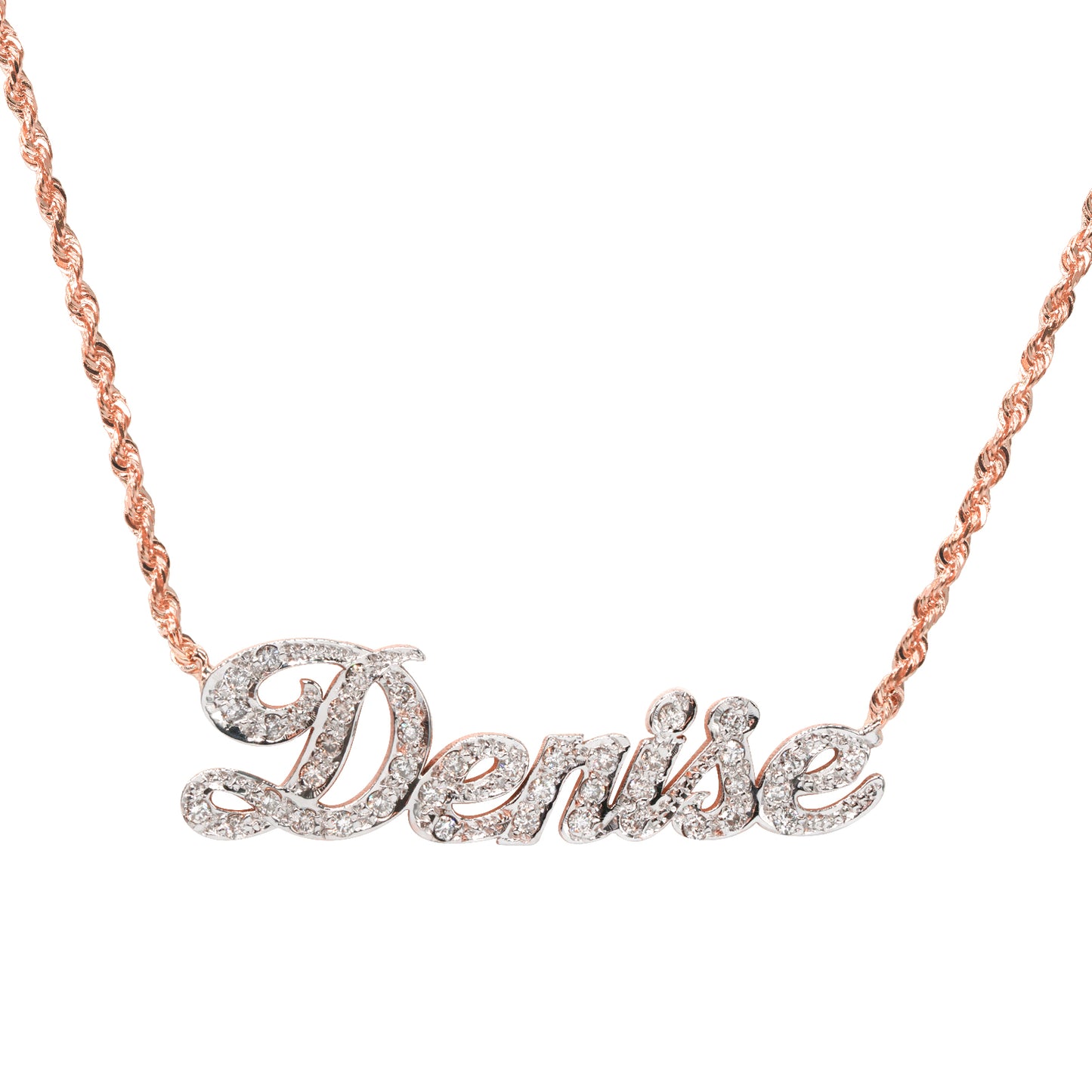 Personalized 14K Gold and Full Diamonds Name Plate | Rope Chain