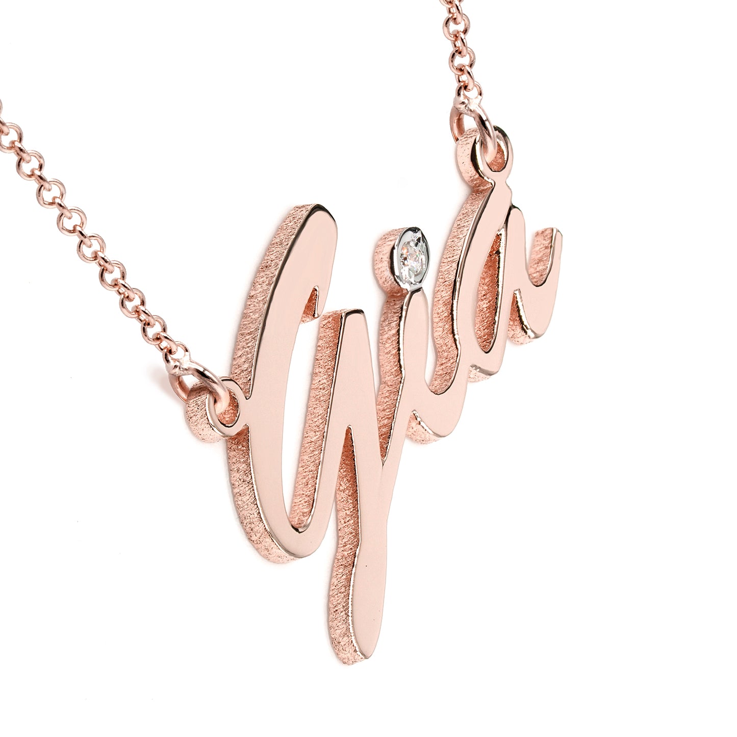 Custom 14K Gold and Diamond Name Necklace with Script Text