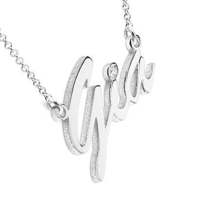 Custom 14K Gold and Diamond Name Necklace with Script Text