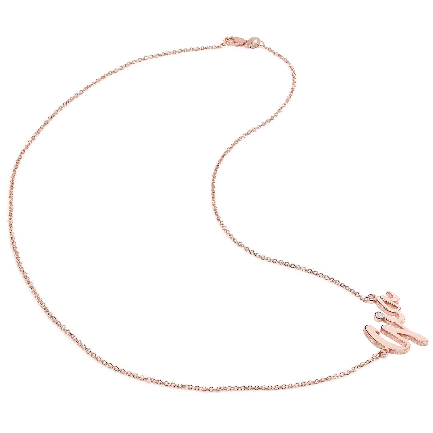 Custom 14K Gold and Diamond Name Necklace with Script Text