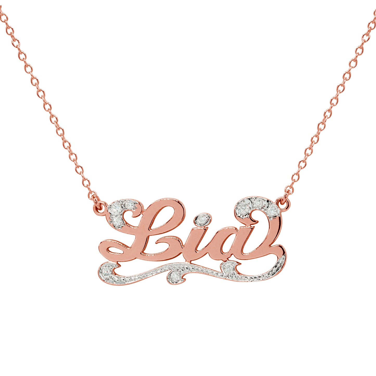Personalized 14K Gold and Diamond Name Necklace with Flourish