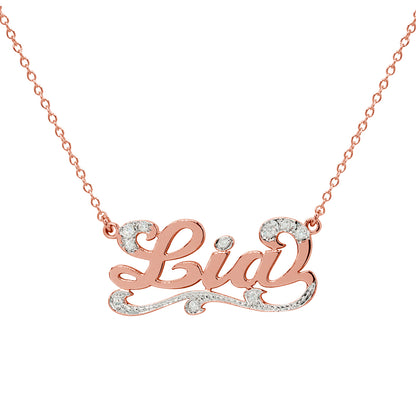 Personalized 14K Gold and Diamond Name Necklace with Flourish