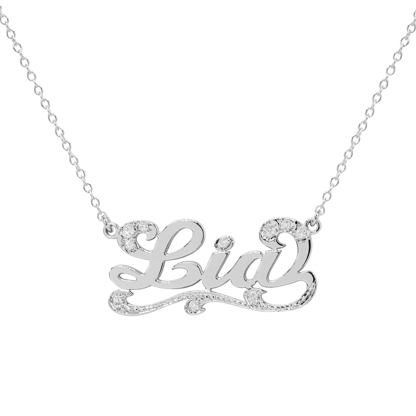Personalized 14K Gold and Diamond Name Necklace with Flourish