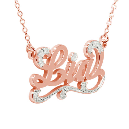 Personalized 14K Gold and Diamond Name Necklace with Flourish
