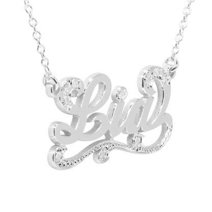 Personalized 14K Gold and Diamond Name Necklace with Flourish