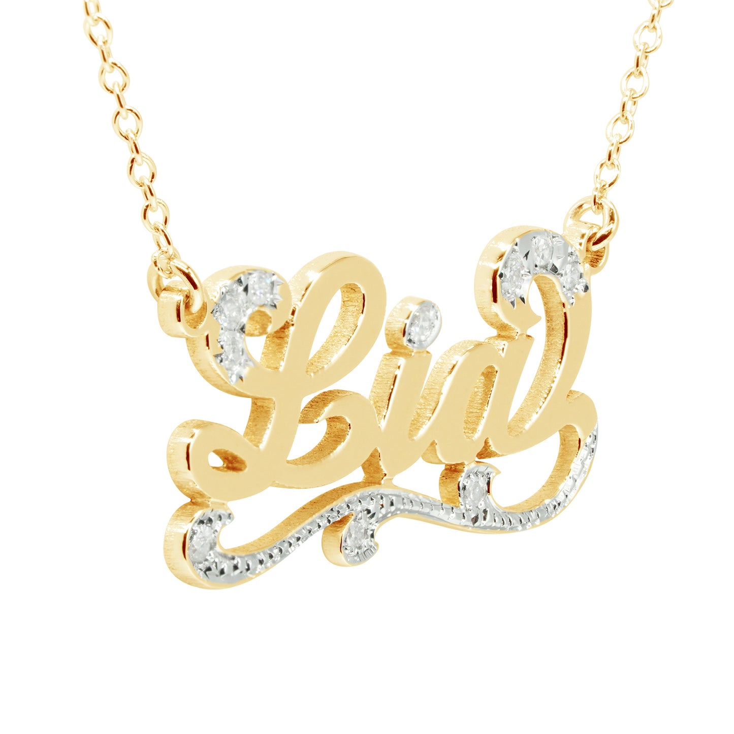 Personalized 14K Gold and Diamond Name Necklace with Flourish