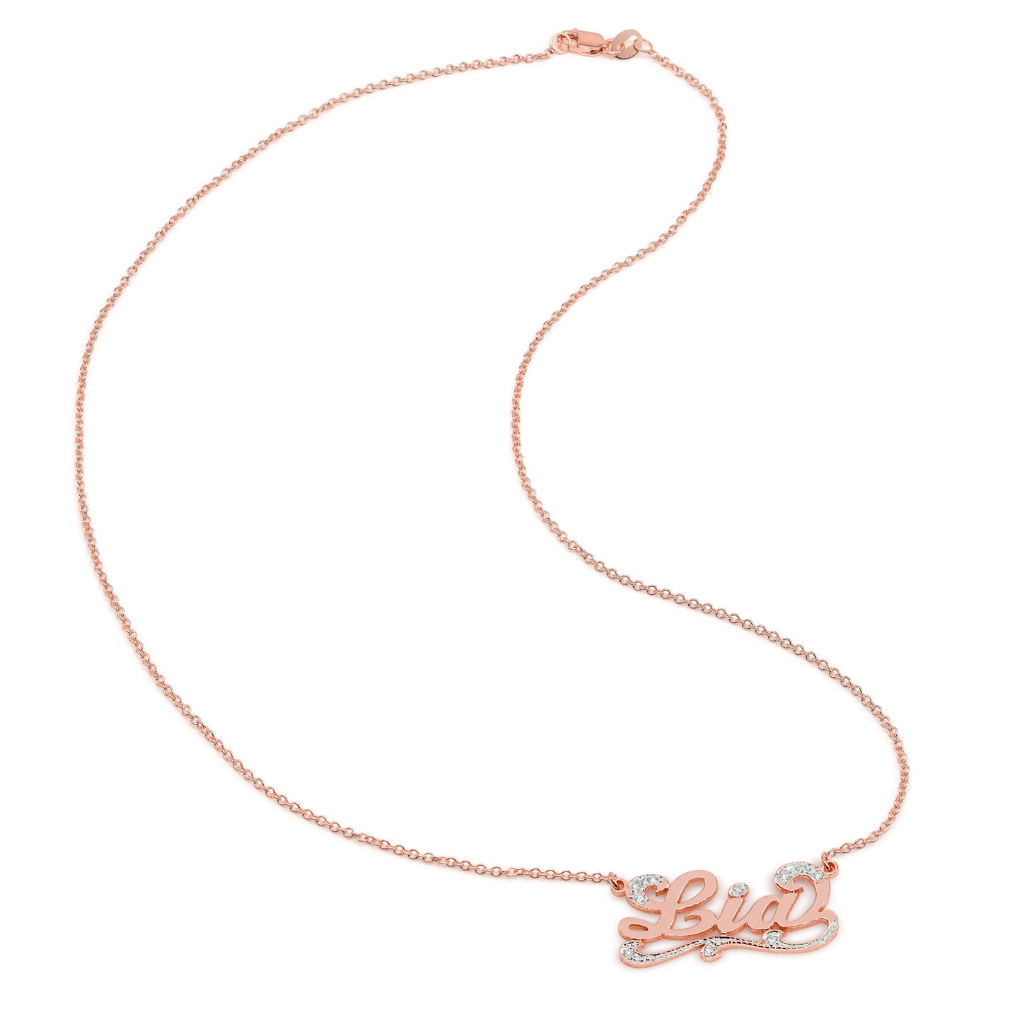 Personalized 14K Gold and Diamond Name Necklace with Flourish