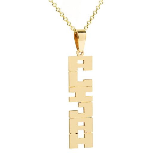 Personalized 14kt. Gold Vertical Nameplate Pendant | Block text